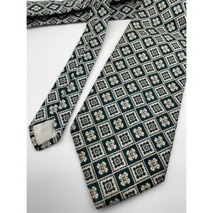 Superba Supra Mens Silk Blend Geometric Pattern Necktie Green Gold White